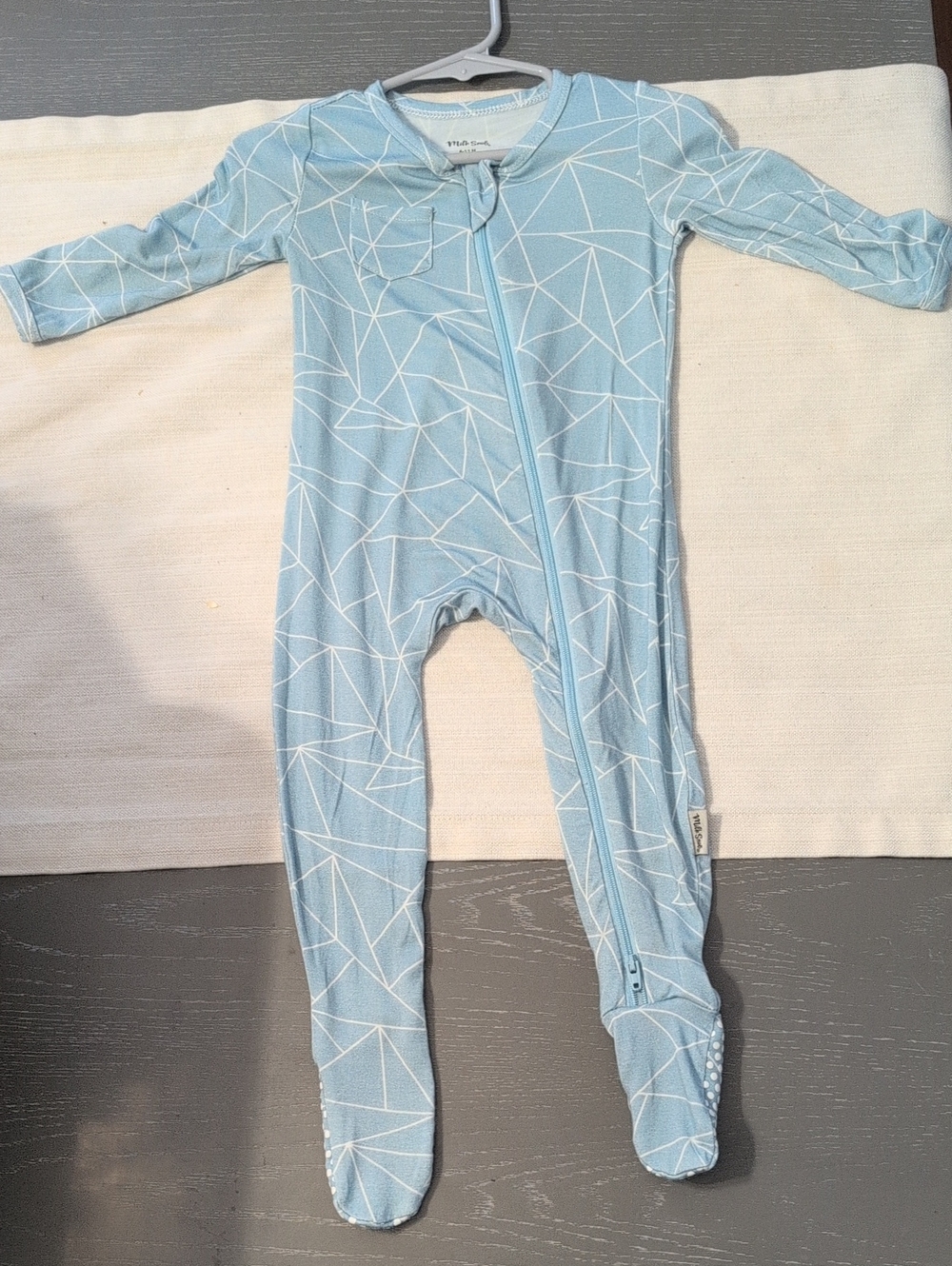 Blue Geometric Footed One-Piece Pajamas - Milk Snob